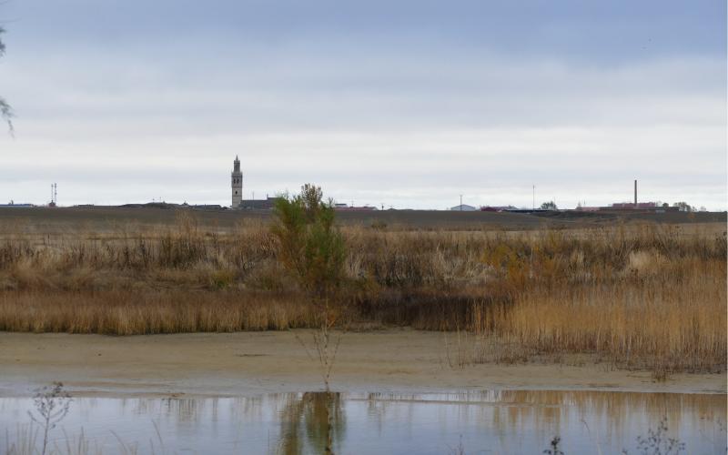 Panorámica de la Laguna de la Nava, al fondo Fuentes de Nava